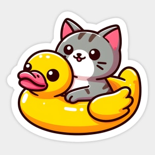 Cute cat in a duckling float - Pool Party Sticker